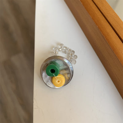 Multi-Element Vintage Beaded Ring For Women Trendy Light Luxury Minority Design