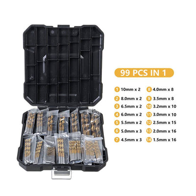 99X Titan HSS Spiralbohrer Stahl Bohrer Satz Werkzeug Set Metallbohrer 1.5-10mm