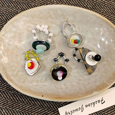 Multi-Element Vintage Beaded Ring For Women Trendy Light Luxury Minority Design