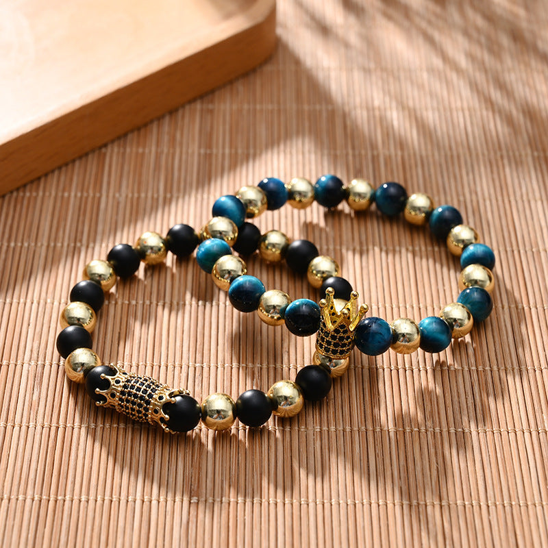Crown Bracelet Copper Micro-inlaid Zircon Tiger Eye Stone Agate
