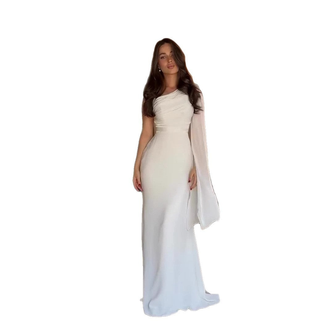 Elegant Single Long Sleeve Slim Satin Dress
