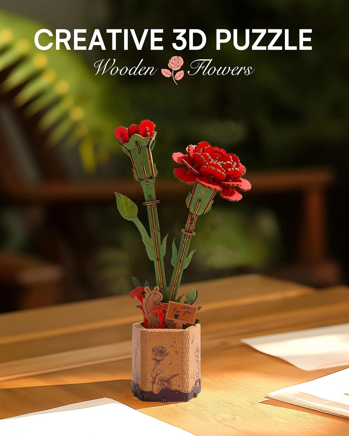 ROlife 3D Puzzle Flowers Bouquet Wooden Carnation