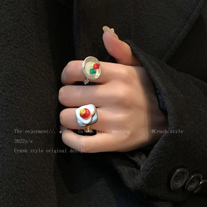 Multi-Element Vintage Beaded Ring For Women Trendy Light Luxury Minority Design