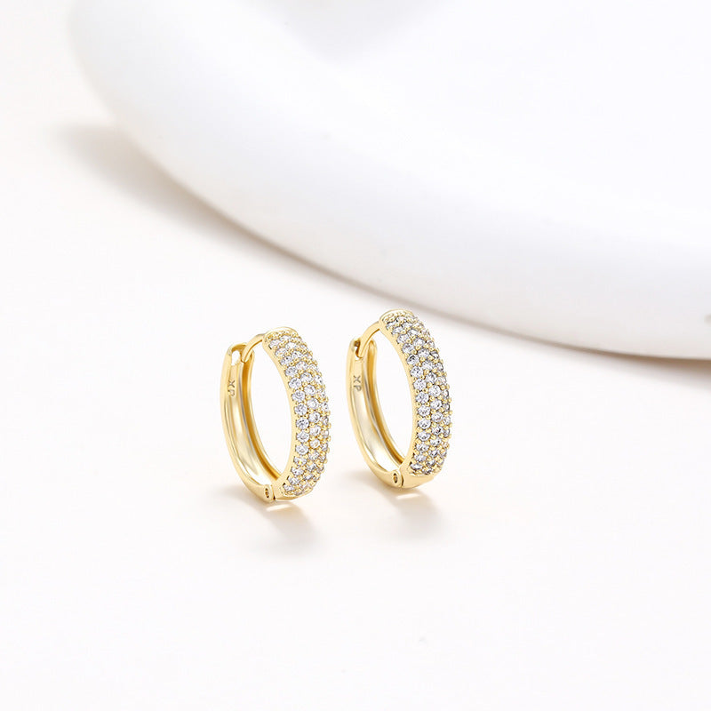Retro High Sense Three-row Drill Wide Face Ear Clip