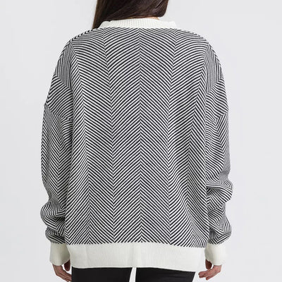 Contrast Striped Sweater Jacket, Long Sleeved Top