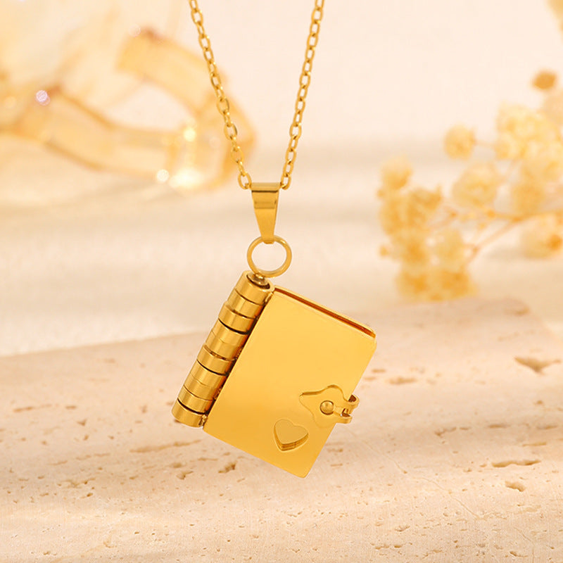 Titanium Steel Girl Love Letter Necklace With Openable Pendant